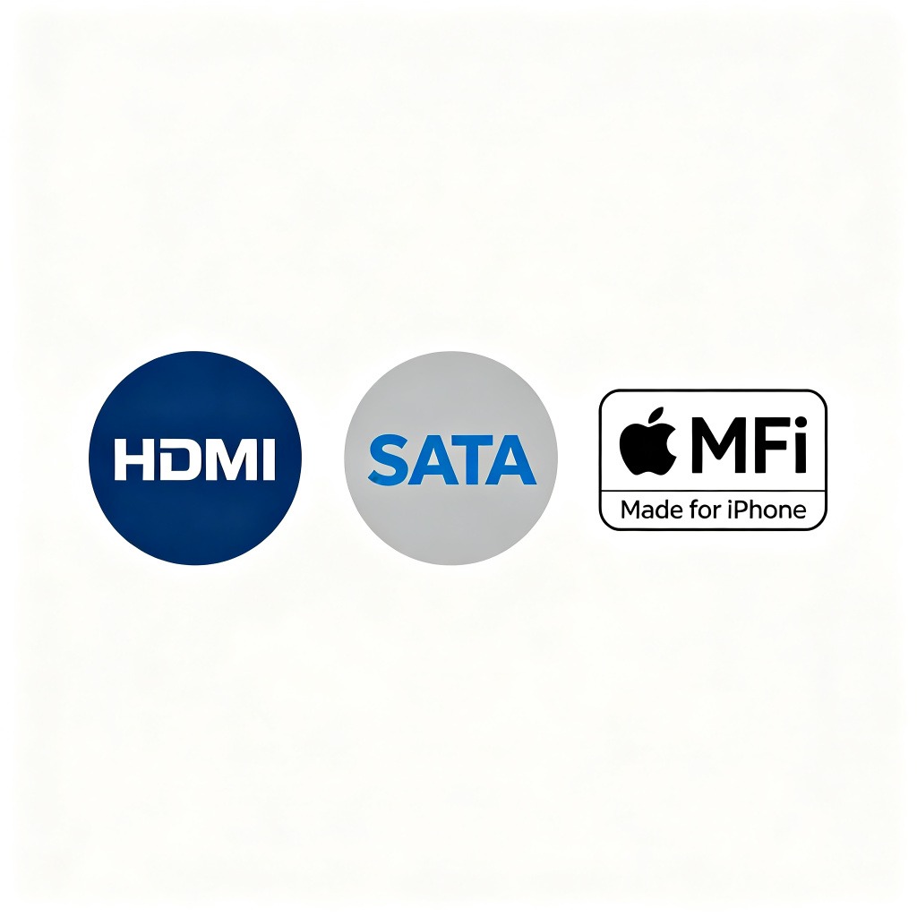 HDMI SATA MFi certified badges
